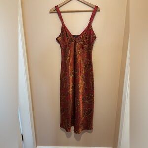 Jones New York Red Paisley Satin Slip Midi Dress